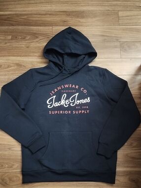 Jack & Jones Men's Navy Hoodie with Logo Print